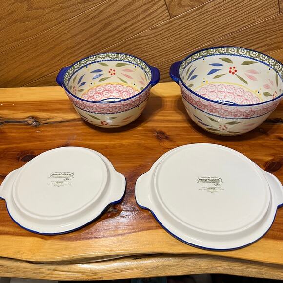Temp-tations Old World Ceramic Bakeware Nesting Bowls W Lids 1 & 1.5 QT Set - Picture 4 of 9